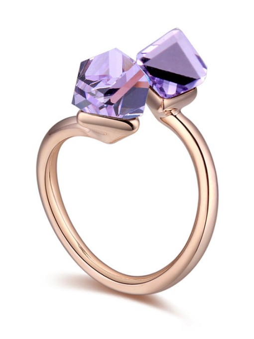 purple Simple Cubic austrian Crystals Champagne Gold Plated Ring