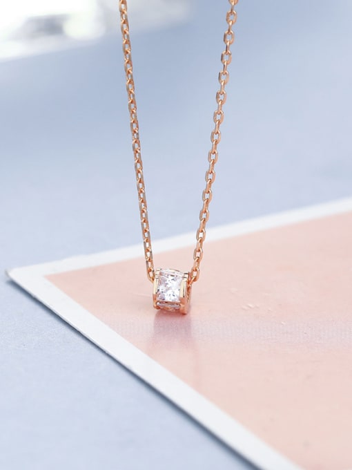One Silver Rose Gold Zircon Necklace