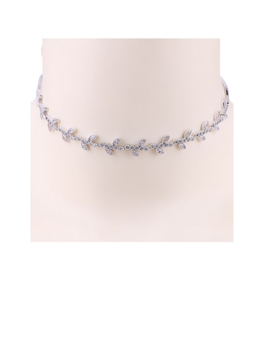 platinum Copper With Cubic Zirconia  Fashion Leaf Necklaces