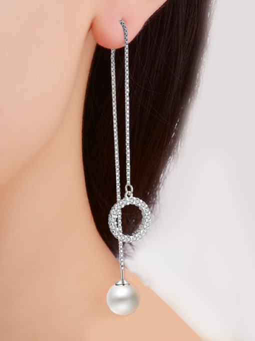 AI Fei Er Fashion Imitation Pearl Hollow Round Cubic Zirconias Line Earrings 1