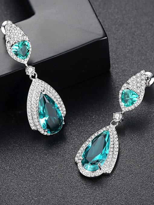 Green Copper With White Gold Plated Fashion Water Drop Drop Earrings