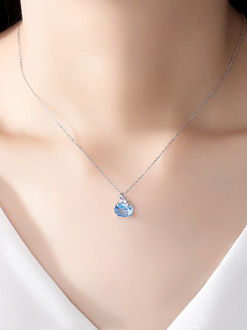 CCUI 925 Sterling Silver With Platinum Plated Simplistic Oval  Cubic Zirconia Necklaces 1