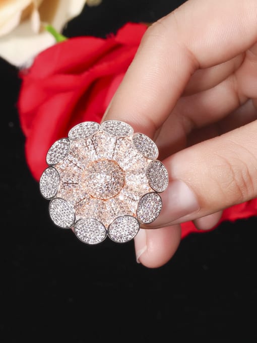 L.WIN Copper With Cubic Zirconia Luxury Flower Statement Rings 2