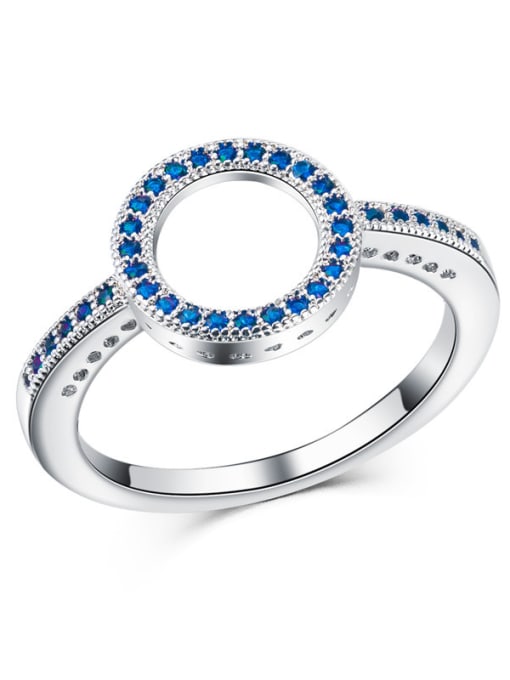 blue Copper With White Gold Plated Delicate Cubic Zirconia Round Rings