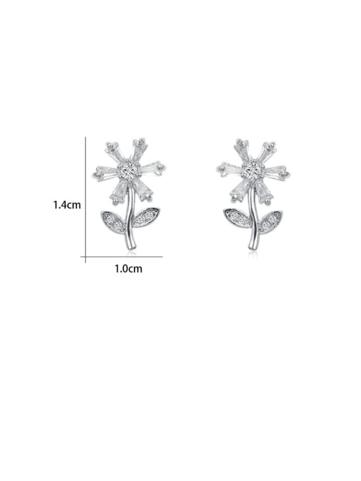 platinum Copper With Cubic Zirconia Simplistic Flower Drop Earrings