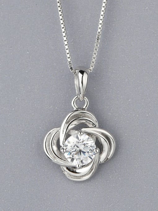 One Silver Simply Flower Shaped Zircon Pendant