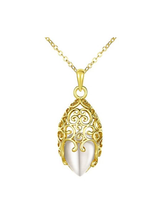 OUXI Retro style Hollow Oval Opal Necklace 0