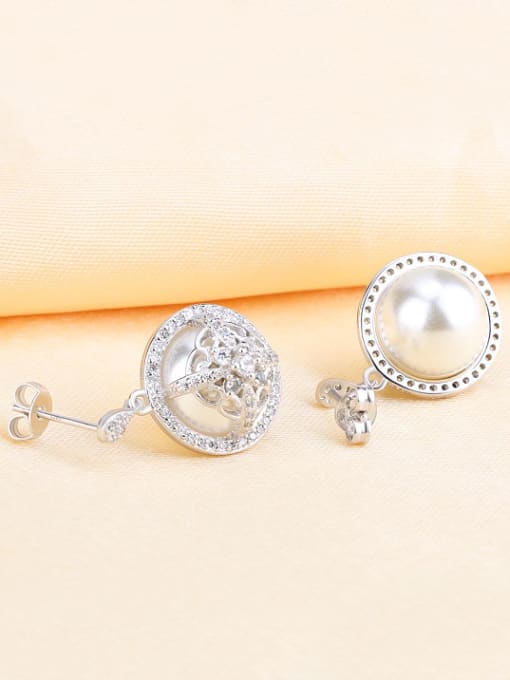 Gujin 925 Silver Artificial Pearl Cubic Rhinestones Stud Earrings 2