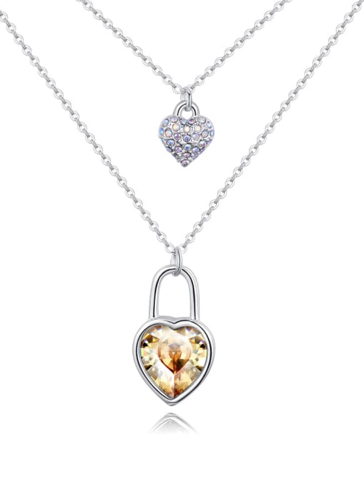 QIANZI Simple Heart austrian Crystals Double Layer Alloy Necklace 3