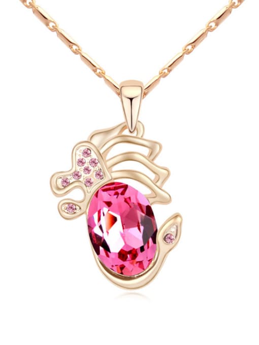 QIANZI Personalized Oval austrian Crystal Pendant Champagne Gold Plated Necklace 2