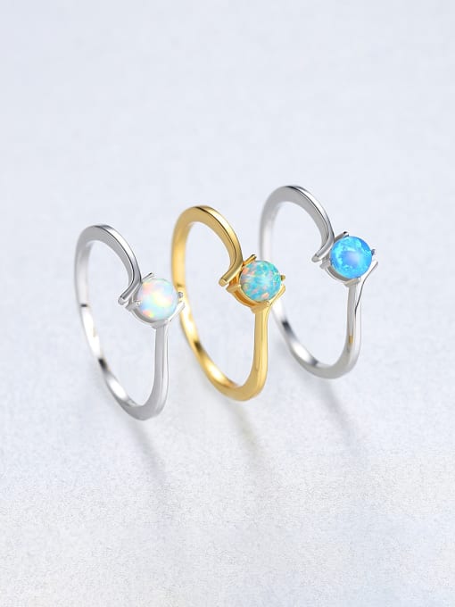 CCUI 925 Sterling Silver With Opal Simplistic Round Band Rings 2