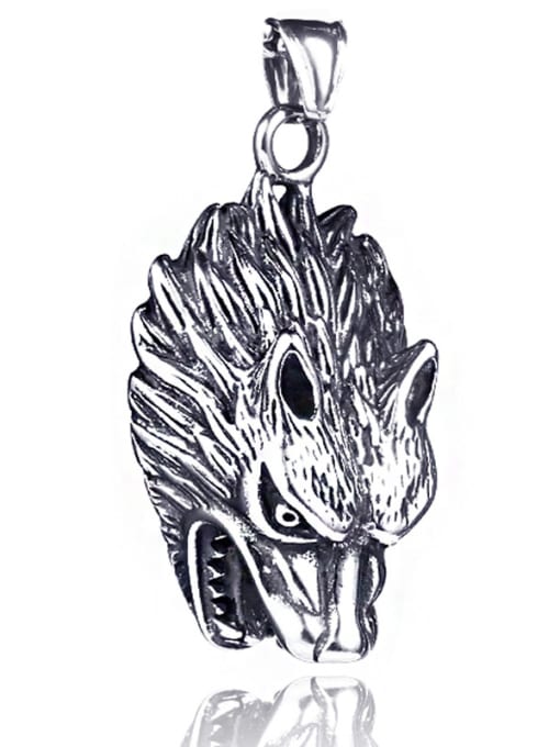 Wolf head pendant (without chain) Stainless Steel With Antique Silver Plated Personality head of a wolf Necklaces