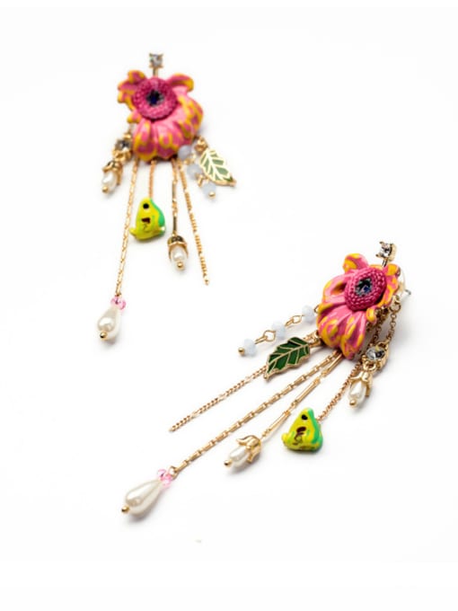 KM Fashion Colorful Flower-Shaped Alloy Drop Chandelier earring 2
