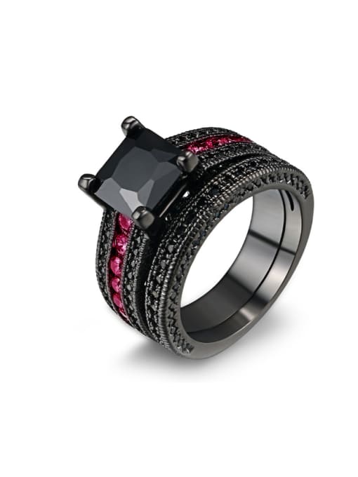 ZK Red Corundum Black Plated Copper Ring 0