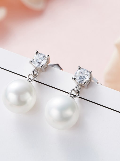 CEIDAI Fashion White Artificial Pearl Cubic Zircon 925 Silver Stud Earrings 2