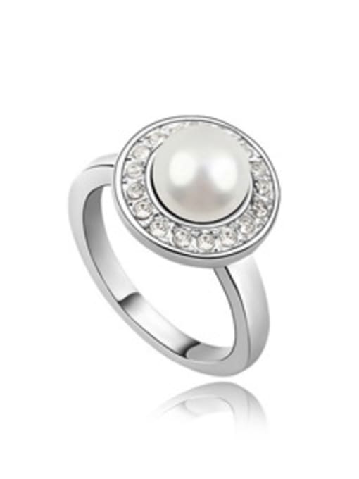 QIANZI Fashion Imitation Pearl Tiny Crystals Alloy Ring 1