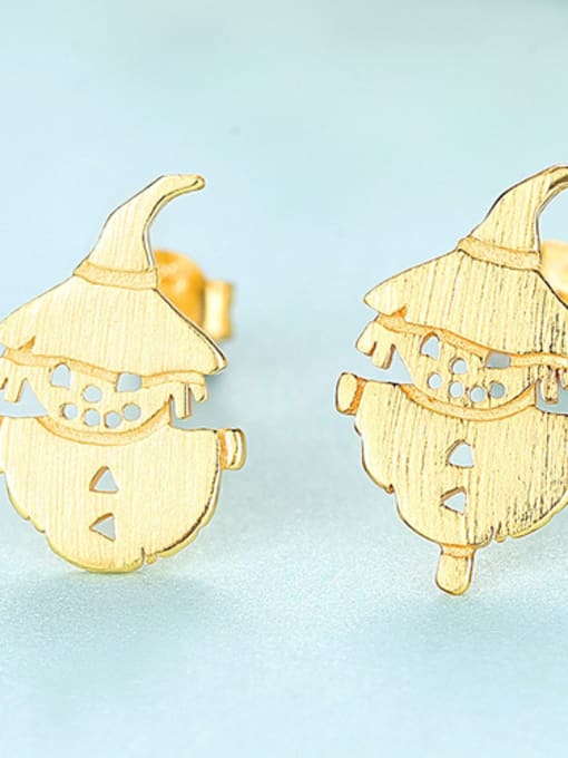 gold-16E08 925 Sterling Silver With Gold Plated Cute Scarecrow  Stud Earrings