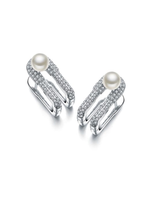 ALI Micro-inlaid AAA zircon U-shaped imitation pearls  Earrings 0