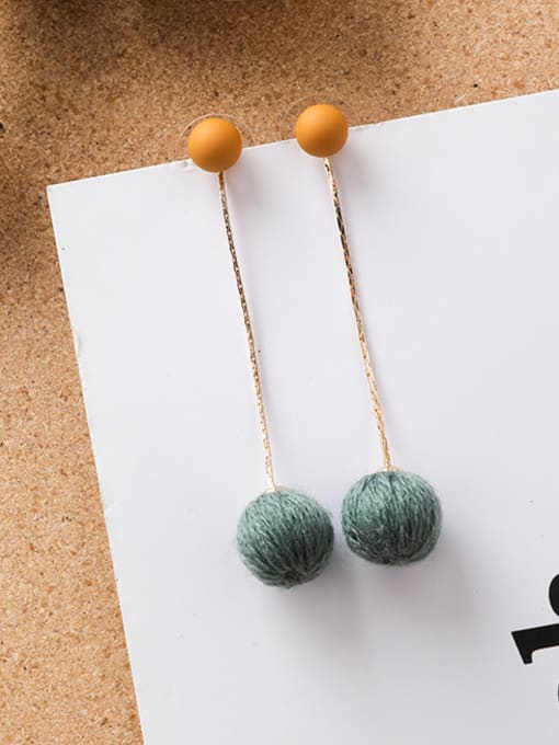 A green Alloy With Gold Plated Simplistic Long Hair Ball  Threader Earrings