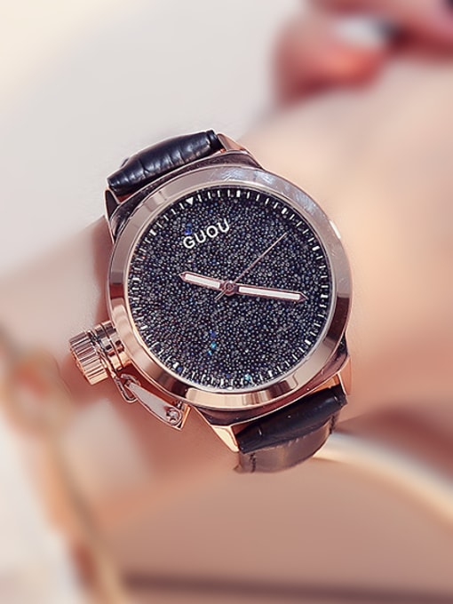 Black GUOU Brand Simple Shiny Watch