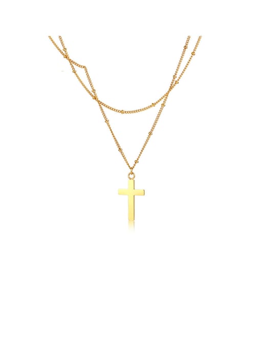 CONG Stainless Steel With Gold Plated Simplistic Smooth Cross Multi Strand Necklaces 0