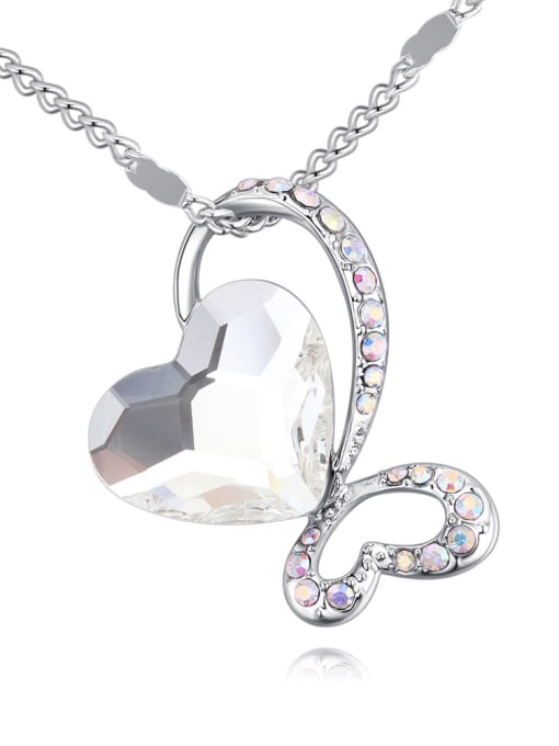 White Fashion Cubic Heart austrian Crystals Pendant Alloy Necklace