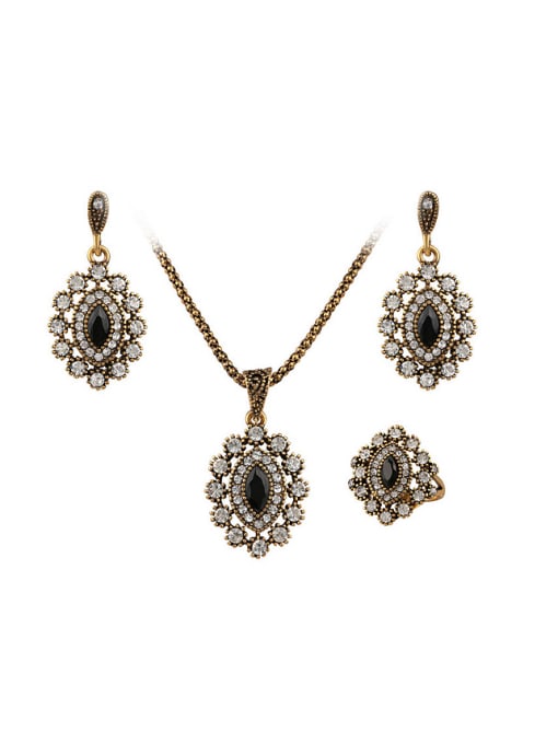 Gujin Antique Gold Plated Black Resin stones White Rhinestones Three Pieces Jewelry Set 0