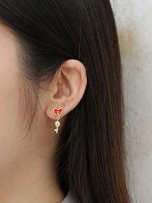 DAKA Personalized Love Lock Cubic Zircon Asymmetrical Stud Earrings 2