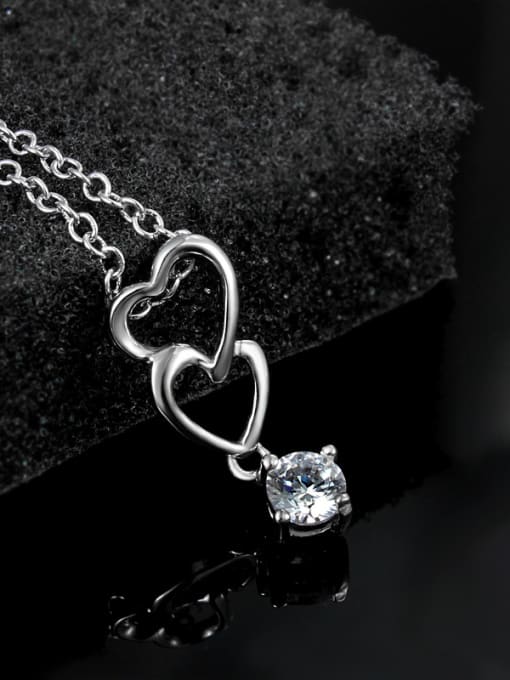 SANTIAGO Simple Hollow Double Heart Cubic Zircon 925 Sterling Silver Pendant 1