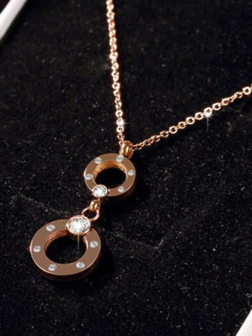 OUXI Rose Gold Rhinestone Stainless Steel  Double Loop Shaped Necklace 2