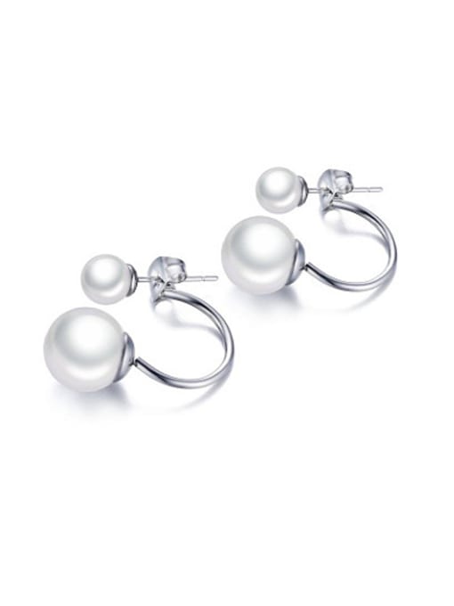 white Women Elegant Artificial Pearl Titanium Drop Earrings