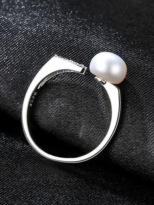 Platinum White Sterling Silver Natural 7-7.5mm freshwater pearl free size ring