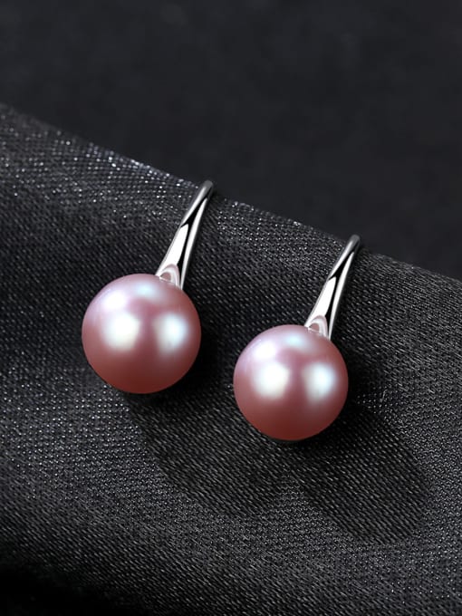 purple Sterling silver spoon shaped 6-7mm natural freshwater pearl eardrop earring