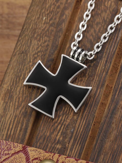 Open Sky Simple Black Cross Titanium Necklace 2