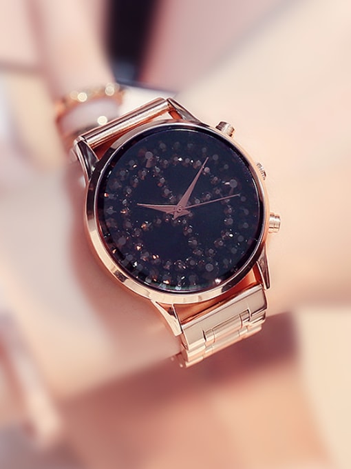 Black GUOU Brand Fashion Rhinestones Mechanical Watch