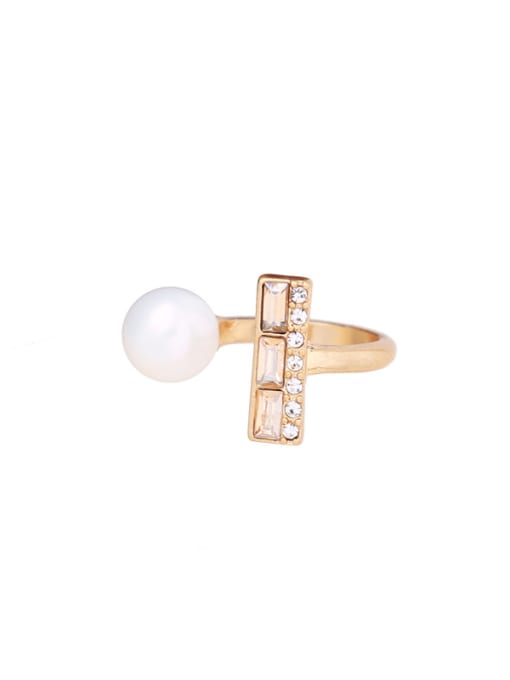 Picture Color Gold Plated Alloy Artificial Pearl Opening Ring