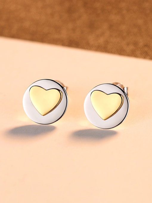 CCUI 925 Sterling Silver With Simple smooth  Heart-shaped Stud Earrings 2