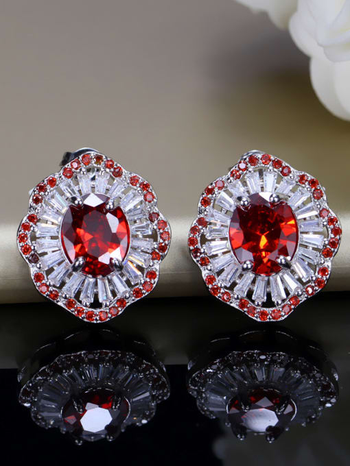 Red Exquisite AAA Color Zircons Stud Cluster earring