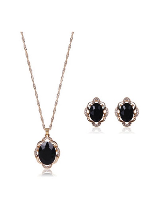 black Alloy Imitation-gold Plated Fashion Oval Stone Two Pieces Jewelry Set