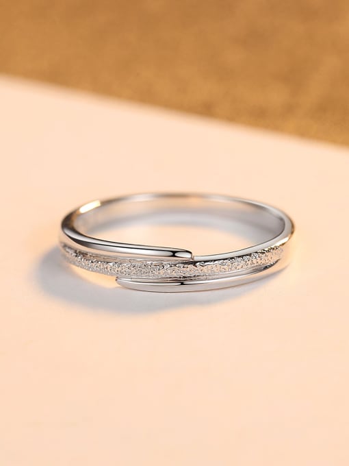 CCUI 925 Sterling Silver With Platinum Plated Simplistic Line Band Rings 2
