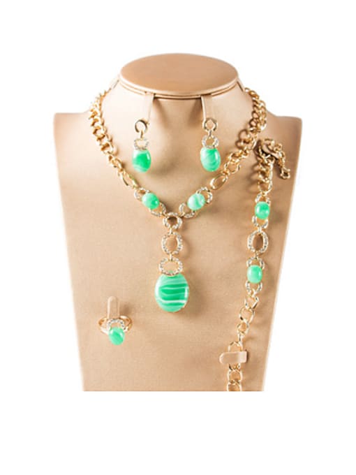 Green Oval Artificial Stones Colorfast Four Pieces Jewelry Set