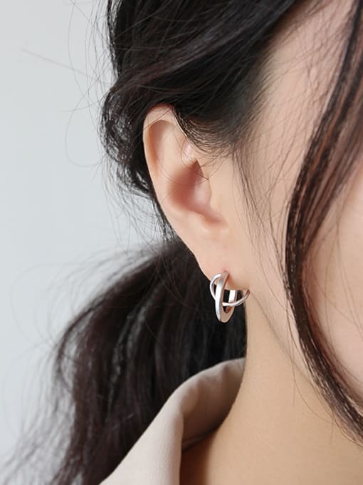 DAKA 925 Sterling Silver With Glossy Simplistic Matte geometric half circle  Stud Earrings 1