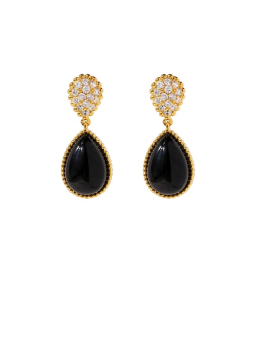 gold black Copper With Gold Plated Simplistic Water Drop Drop Earrings