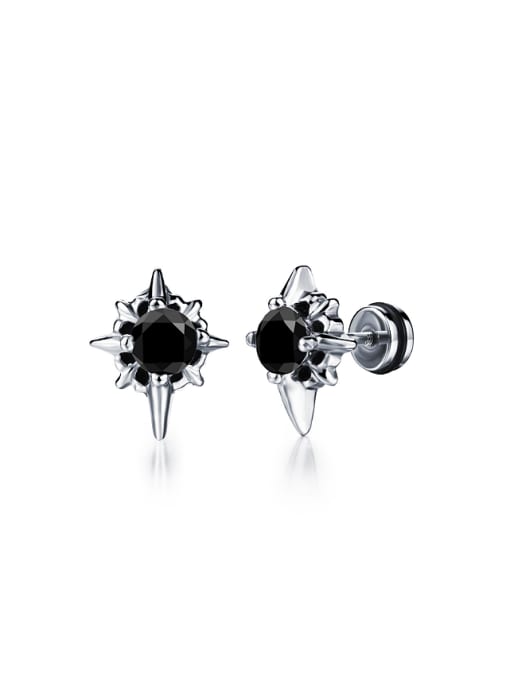 Black Punk style Tiny Cross Zircon Titanium Stud Earrings