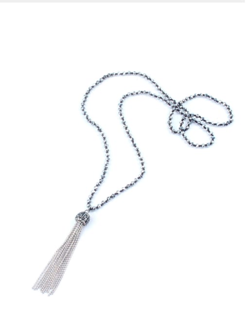 handmade Glass Beads Long Sweater Polyamide Tassel Necklace 0