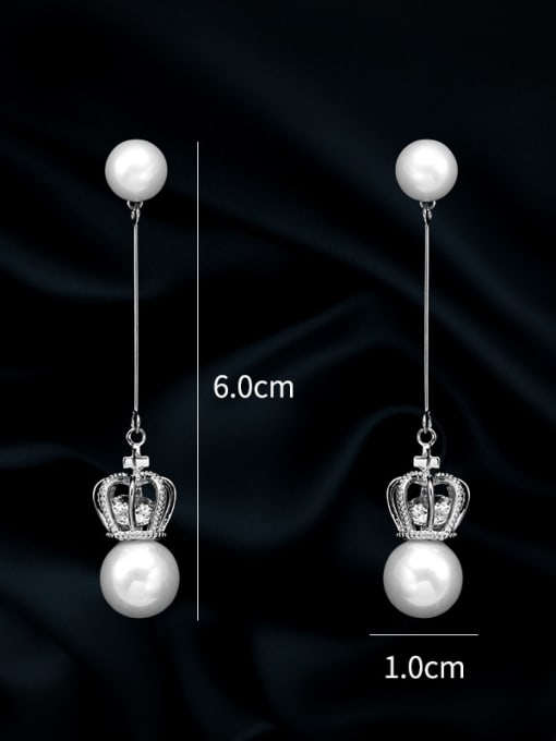 Platinum Copper With  Artificial Pearl  Simplistic Crown Threader Earrings