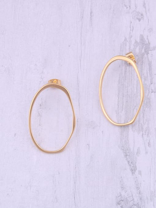 GROSE Titanium With Gold Plated Simplistic Hollow  Geometric Round Hoop Earrings 2