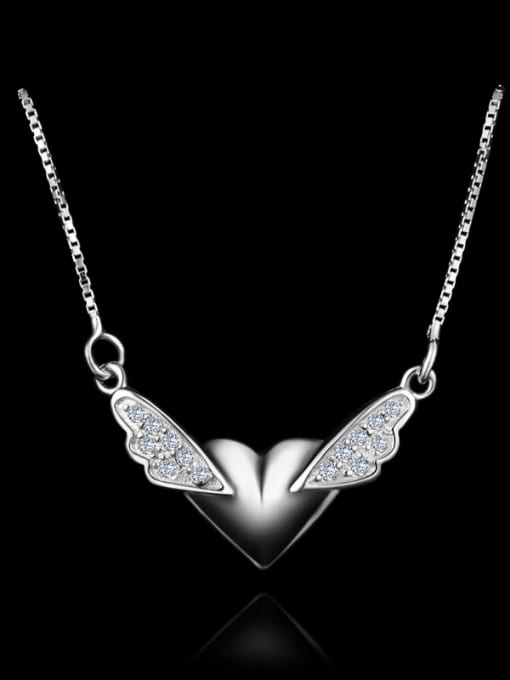 SANTIAGO Fashion Little Heart Angel Wings Zirconias 925 Sterling Silver Necklace 2