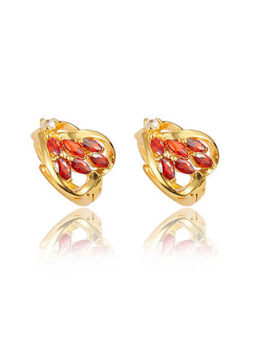 Gold Red 18K Gold Plated Heart Shaped Zircon Clip Earrings