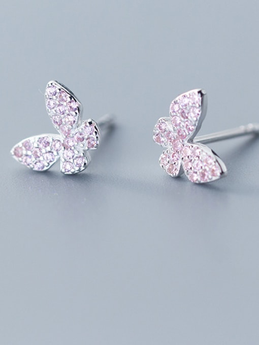 Rosh 925 Sterling Silver With Platinum Plated Simplistic Full Diamond  butterfly Stud Earrings 0